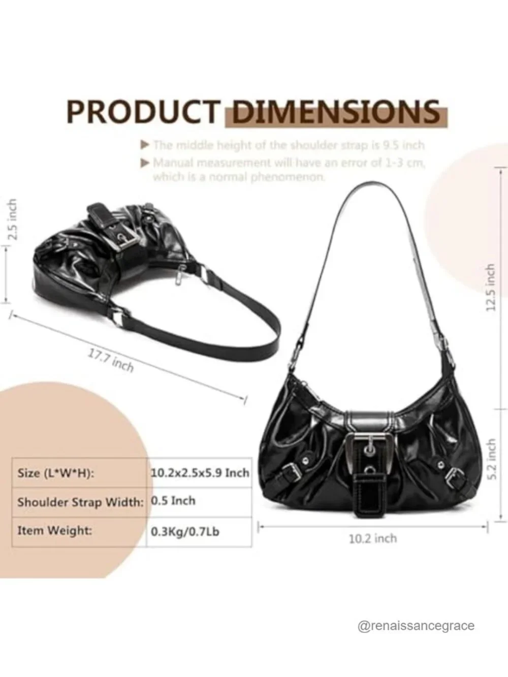 Y2K Hobo Bag Women Faux Leather Top Handle Shoulder Purse Punk Clutch Handbag